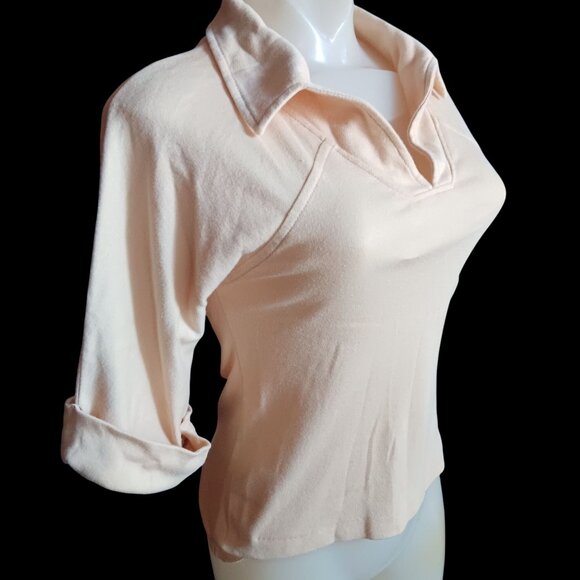 Vintage Women's Small Disco Polo Top Single Stitch Rolled Cuffs 1970's Boho - Picture 4 of 6